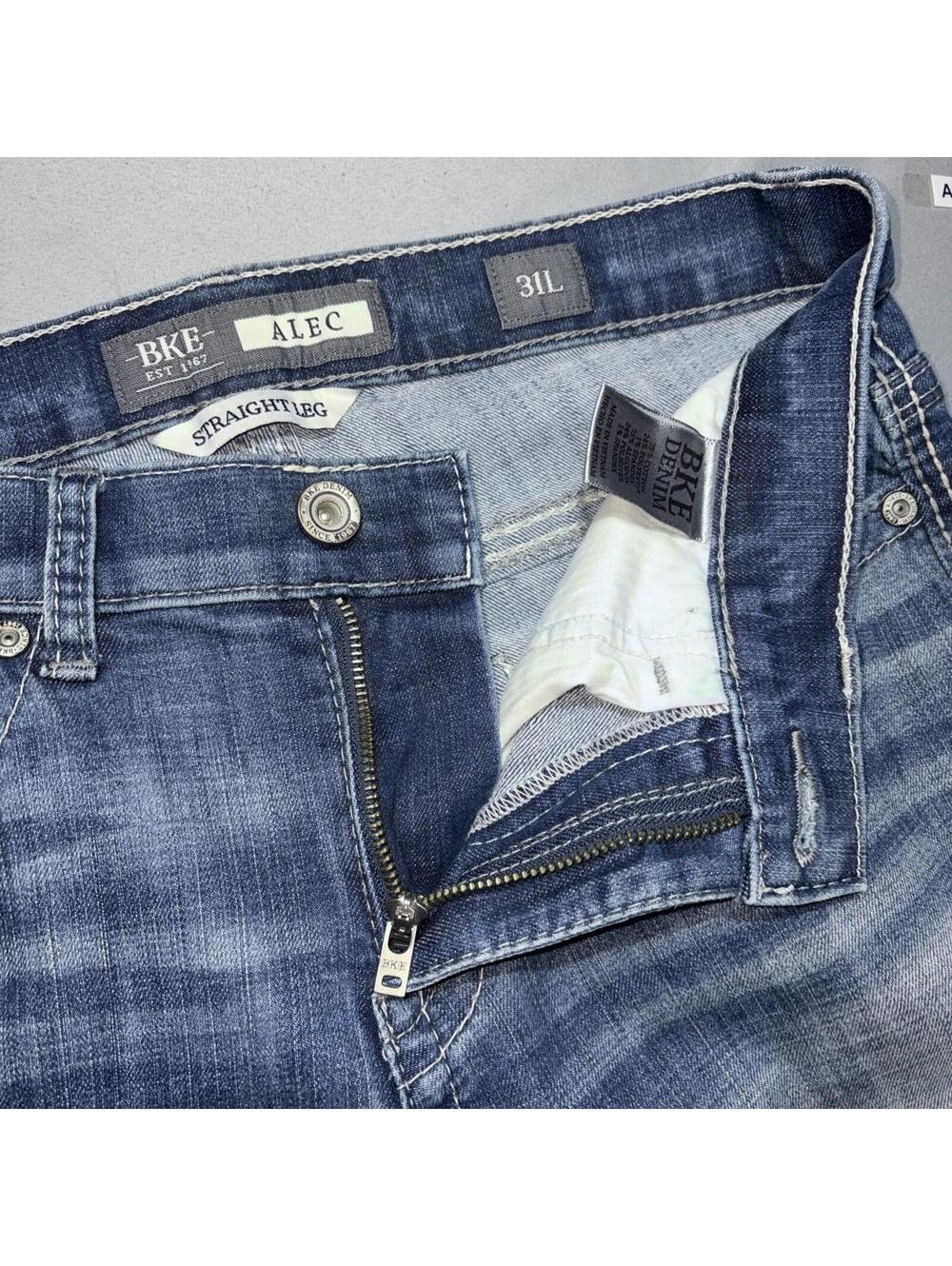 BKE Alec Jeans Straight Leg Mens 31 Long Distressed Blue Western Denim (31x37) - Picture 7 of 11